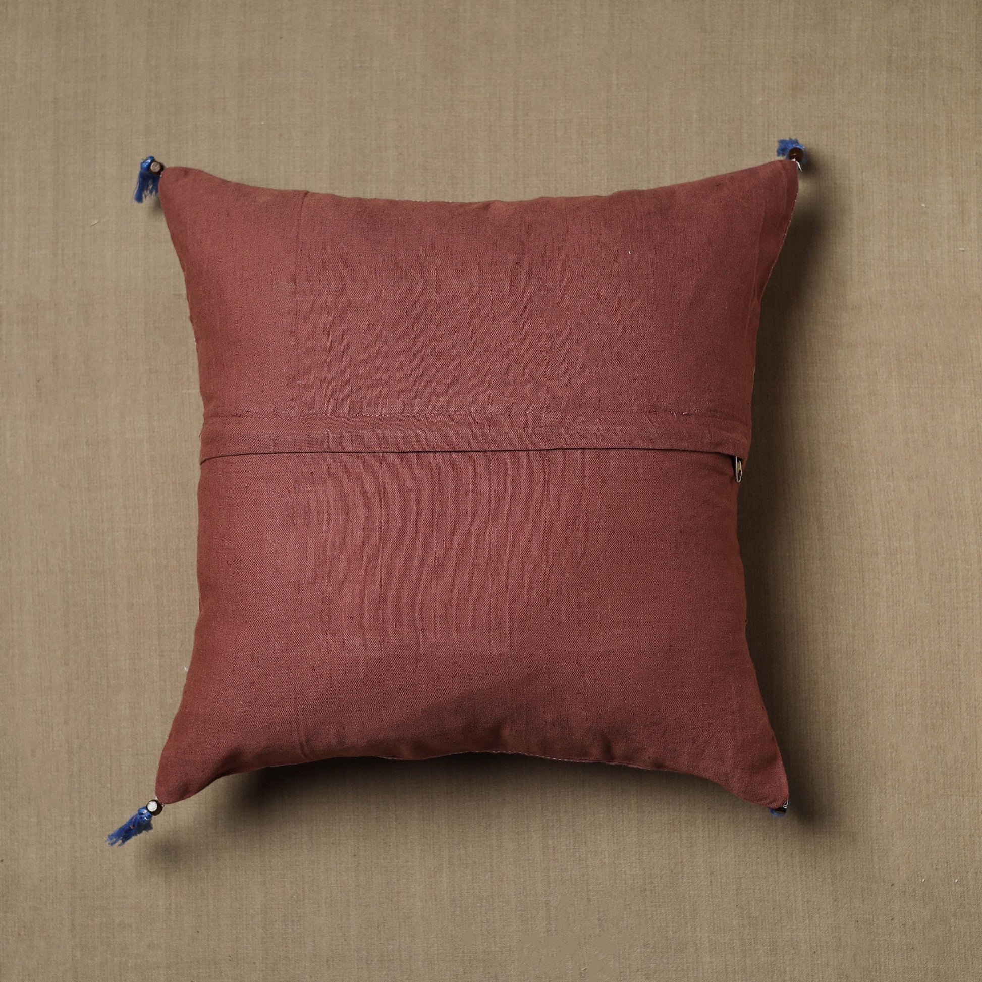 Brown - Kantha Stitch Ikat Cotton Cushion Cover (16 x 16 in) 01