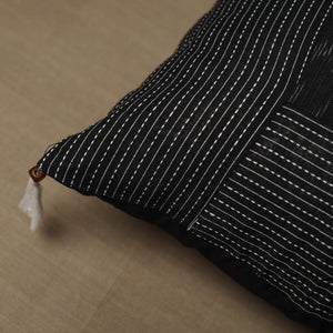 Black - Kantha Stitch Ikat Cotton Cushion Cover (16 x 16 in) 26