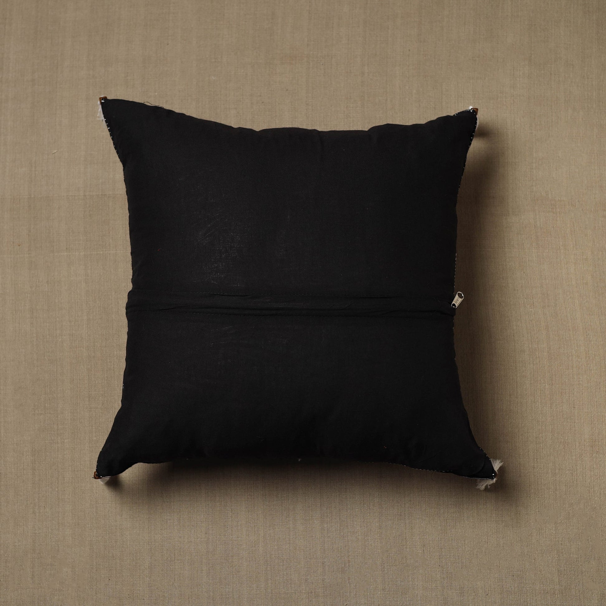 Black - Kantha Stitch Ikat Cotton Cushion Cover (16 x 16 in) 26