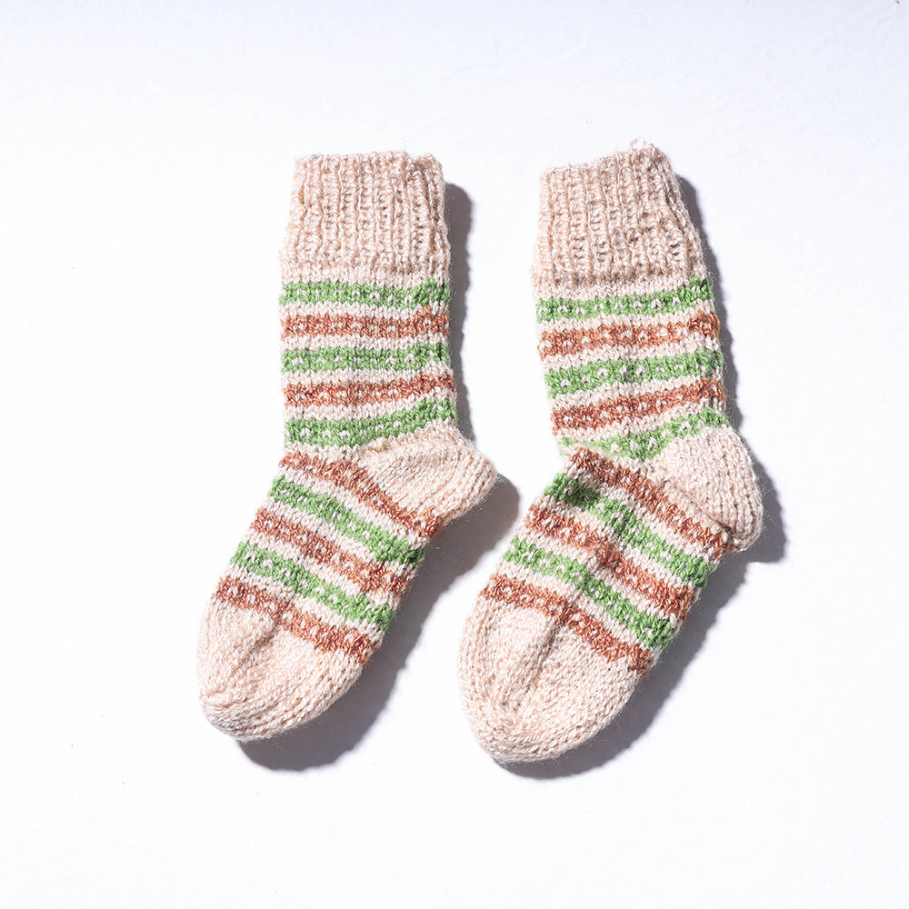 Beige  - Kumaun Hand Knitted Woolen Socks - Kids