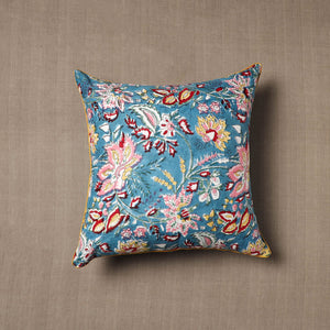 Blue - Block Print Cotton Sanganeri Cushion Cover (16 x 16 in) 19