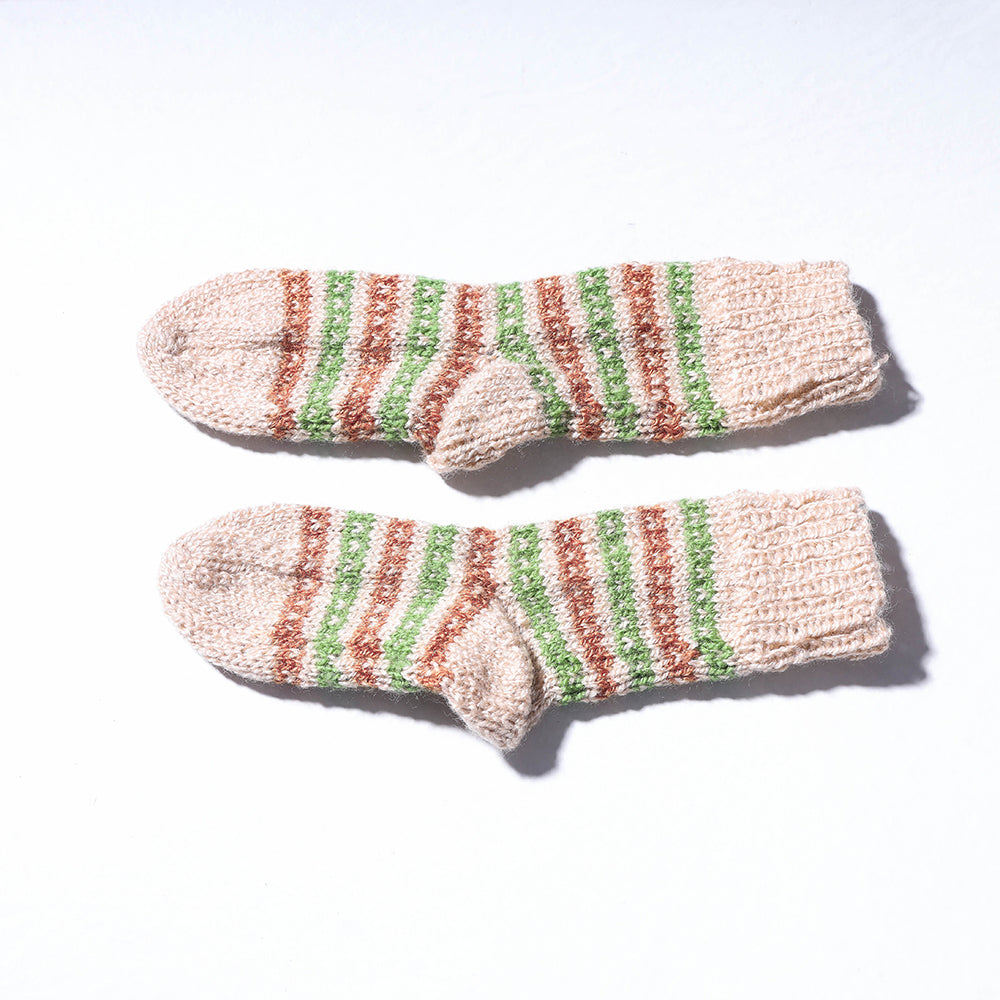 Beige  - Kumaun Hand Knitted Woolen Socks - Kids