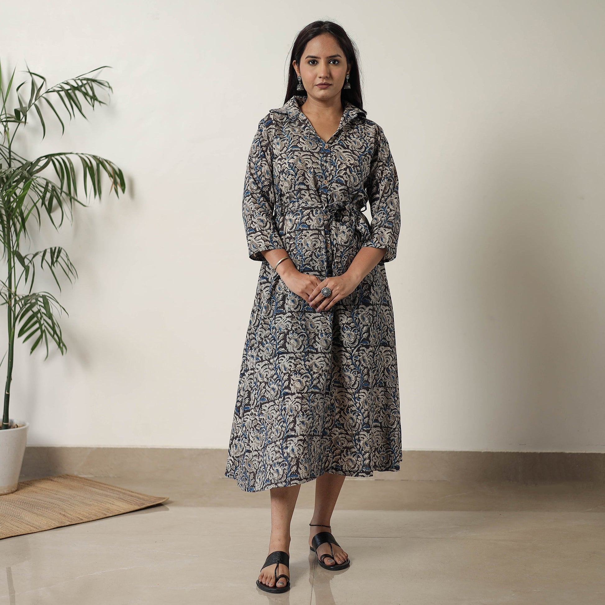 Black - Pedana Kalamkari Block Printed Cotton Dress 13