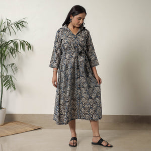 Black - Pedana Kalamkari Block Printed Cotton Dress 13