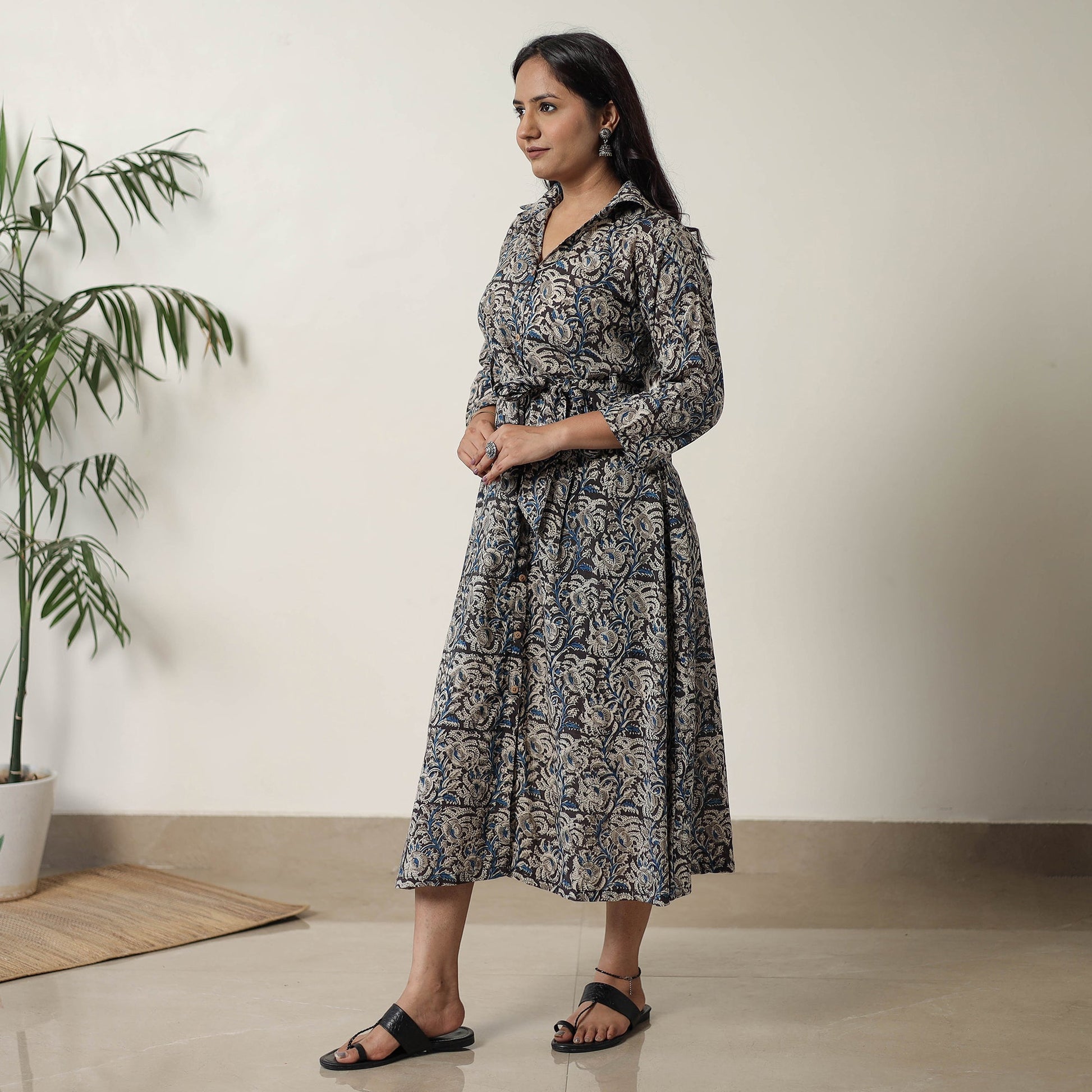 Black - Pedana Kalamkari Block Printed Cotton Dress 13