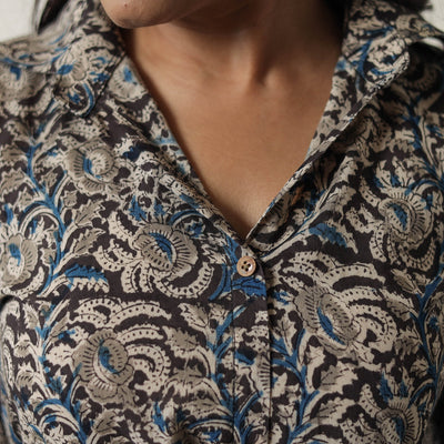Black - Pedana Kalamkari Block Printed Cotton Dress 13