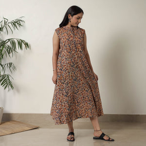 Beige - Pedana Kalamkari Block Printed Cotton Dress 17
