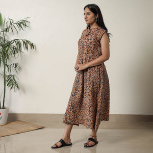 Beige - Pedana Kalamkari Block Printed Cotton Dress 17