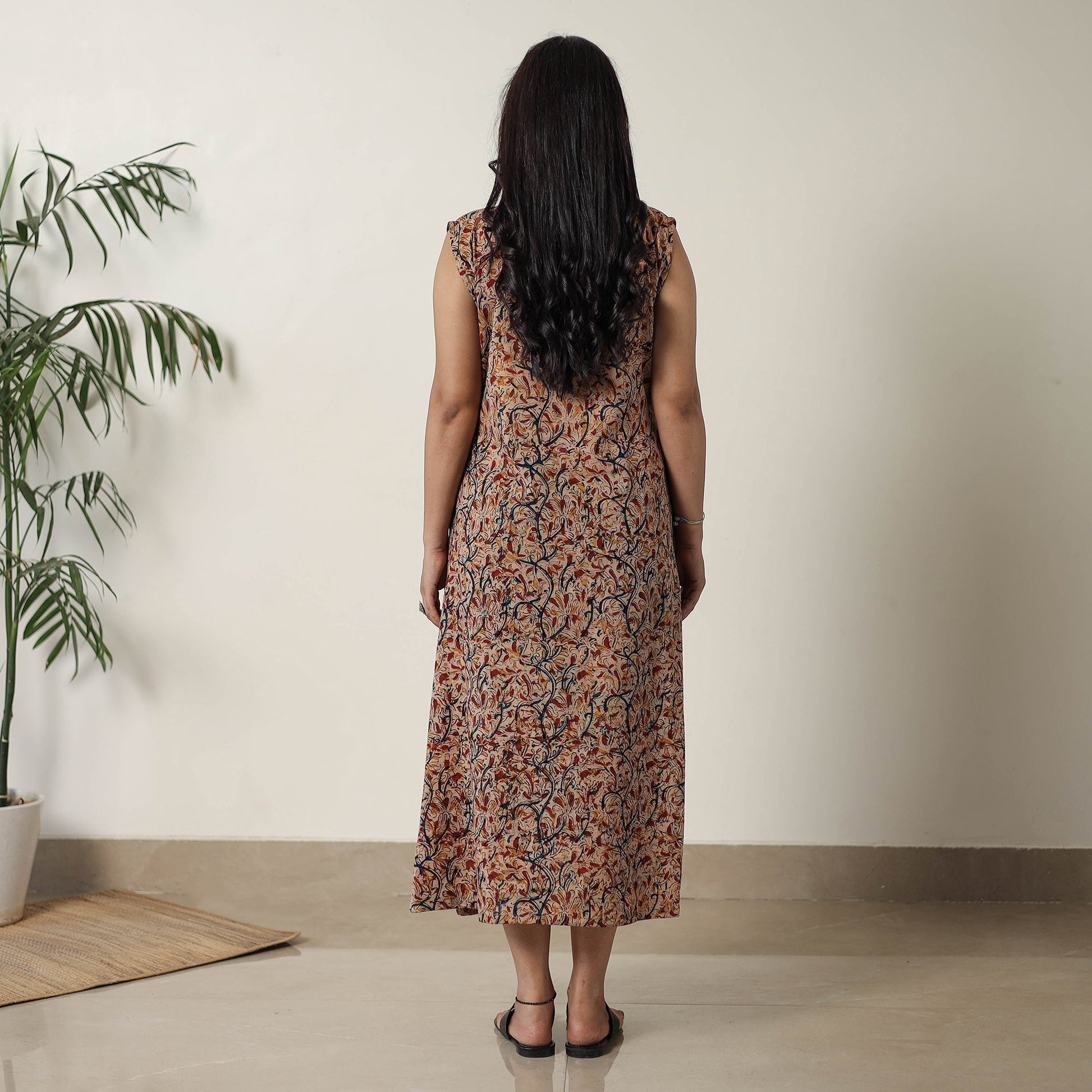Beige - Pedana Kalamkari Block Printed Cotton Dress 17