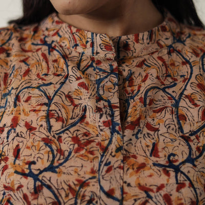 Beige - Pedana Kalamkari Block Printed Cotton Dress 17