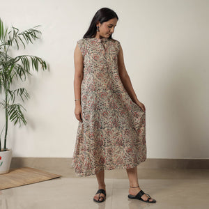 Beige - Pedana Kalamkari Block Printed Cotton Dress 16