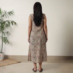 Beige - Pedana Kalamkari Block Printed Cotton Dress 16