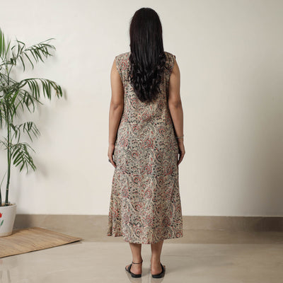 Beige - Pedana Kalamkari Block Printed Cotton Dress 16