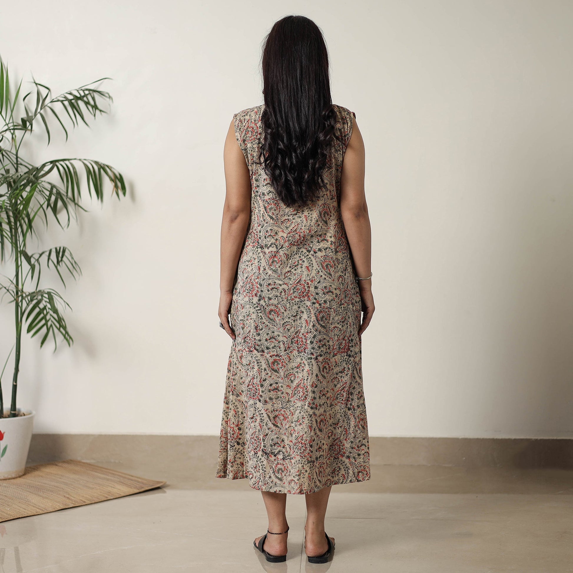 Beige - Pedana Kalamkari Block Printed Cotton Dress 16