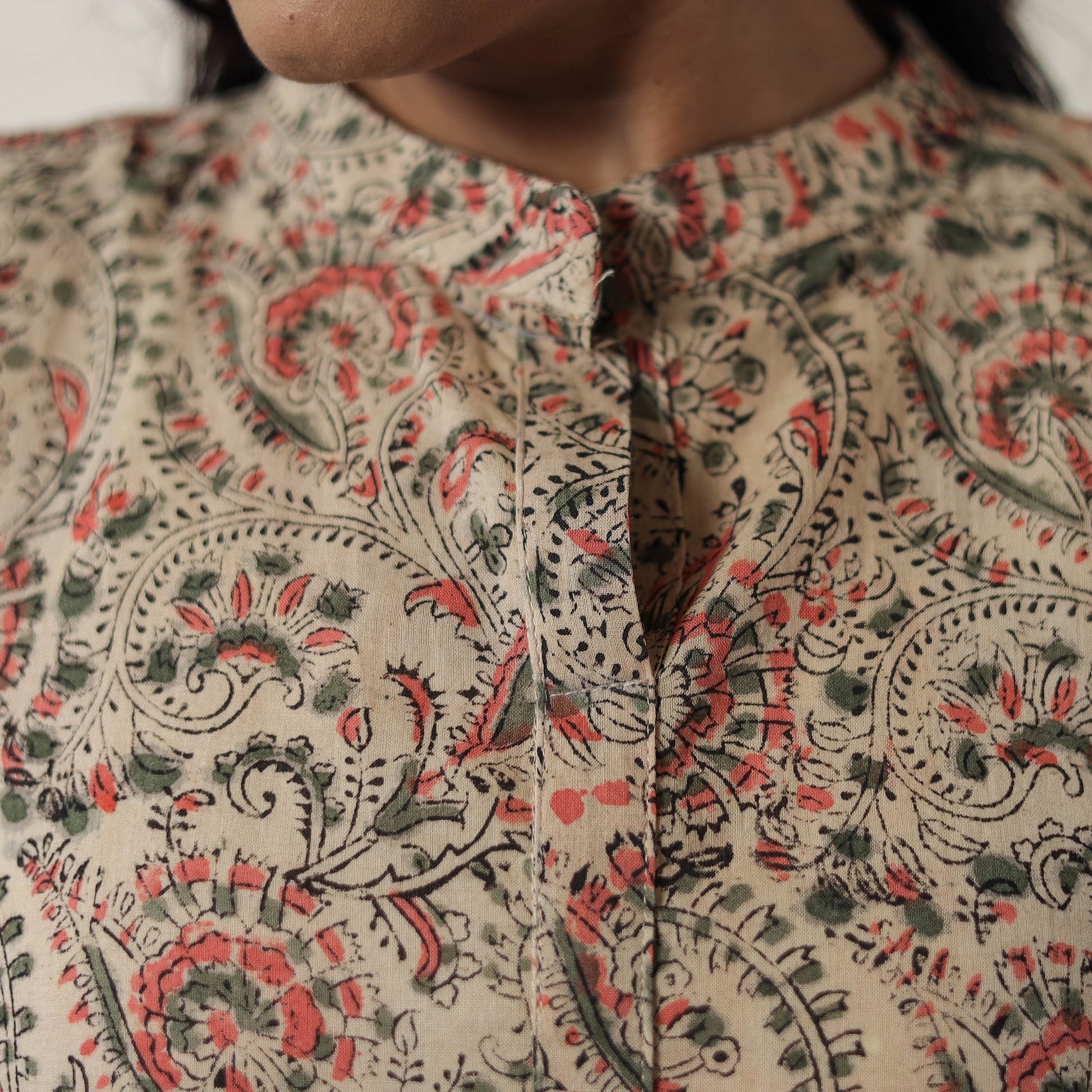 Beige - Pedana Kalamkari Block Printed Cotton Dress 16
