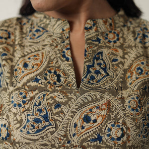 Brown - Pedana Kalamkari Block Printed Cotton Flared Dress 09