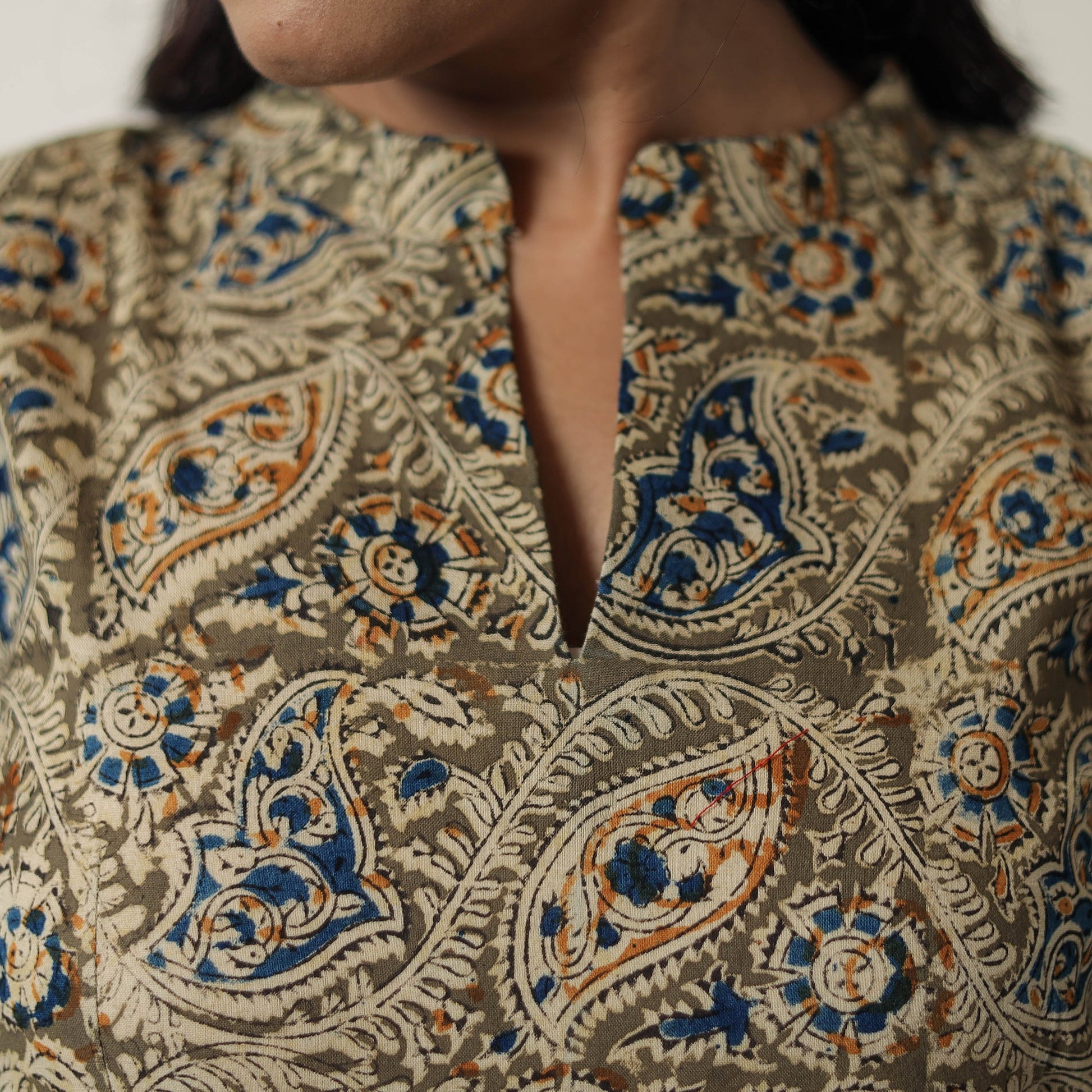 Brown - Pedana Kalamkari Block Printed Cotton Flared Dress 09