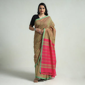 Brown - Mangalagiri Godavari Handloom Rudraksha Border Cotton Saree