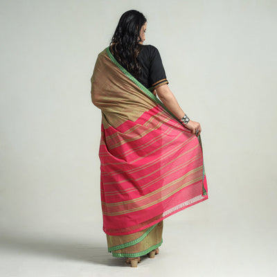 Brown - Mangalagiri Godavari Handloom Rudraksha Border Cotton Saree