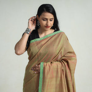 Brown - Mangalagiri Godavari Handloom Rudraksha Border Cotton Saree