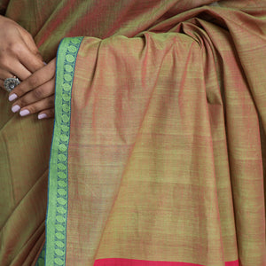 Brown - Mangalagiri Godavari Handloom Rudraksha Border Cotton Saree