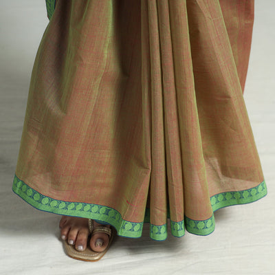Brown - Mangalagiri Godavari Handloom Rudraksha Border Cotton Saree