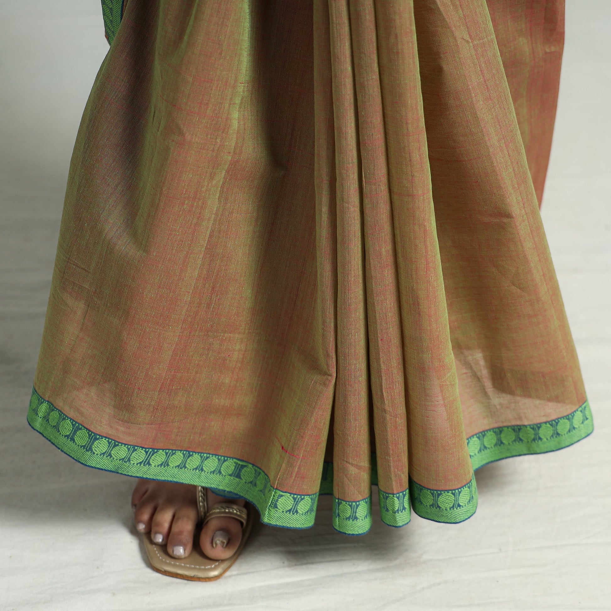 Brown - Mangalagiri Godavari Handloom Rudraksha Border Cotton Saree