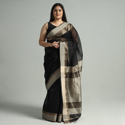 Black - Traditional Handloom Maheshwari Silk Cotton Saree 58