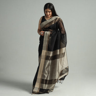 Black - Traditional Handloom Maheshwari Silk Cotton Saree 58