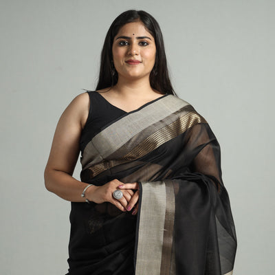 Black - Traditional Handloom Maheshwari Silk Cotton Saree 58