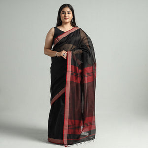 Black - Traditional Handloom Maheshwari Silk Cotton Saree  59