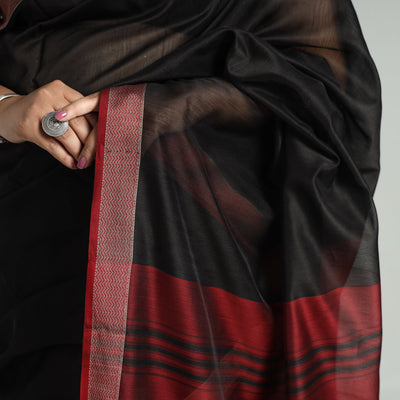 Black - Traditional Handloom Maheshwari Silk Cotton Saree  59