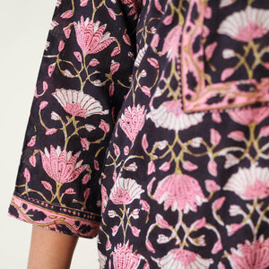 Black - Sanganeri Block Printed Cotton Kurta with Palazzo & Dupatta Set 16