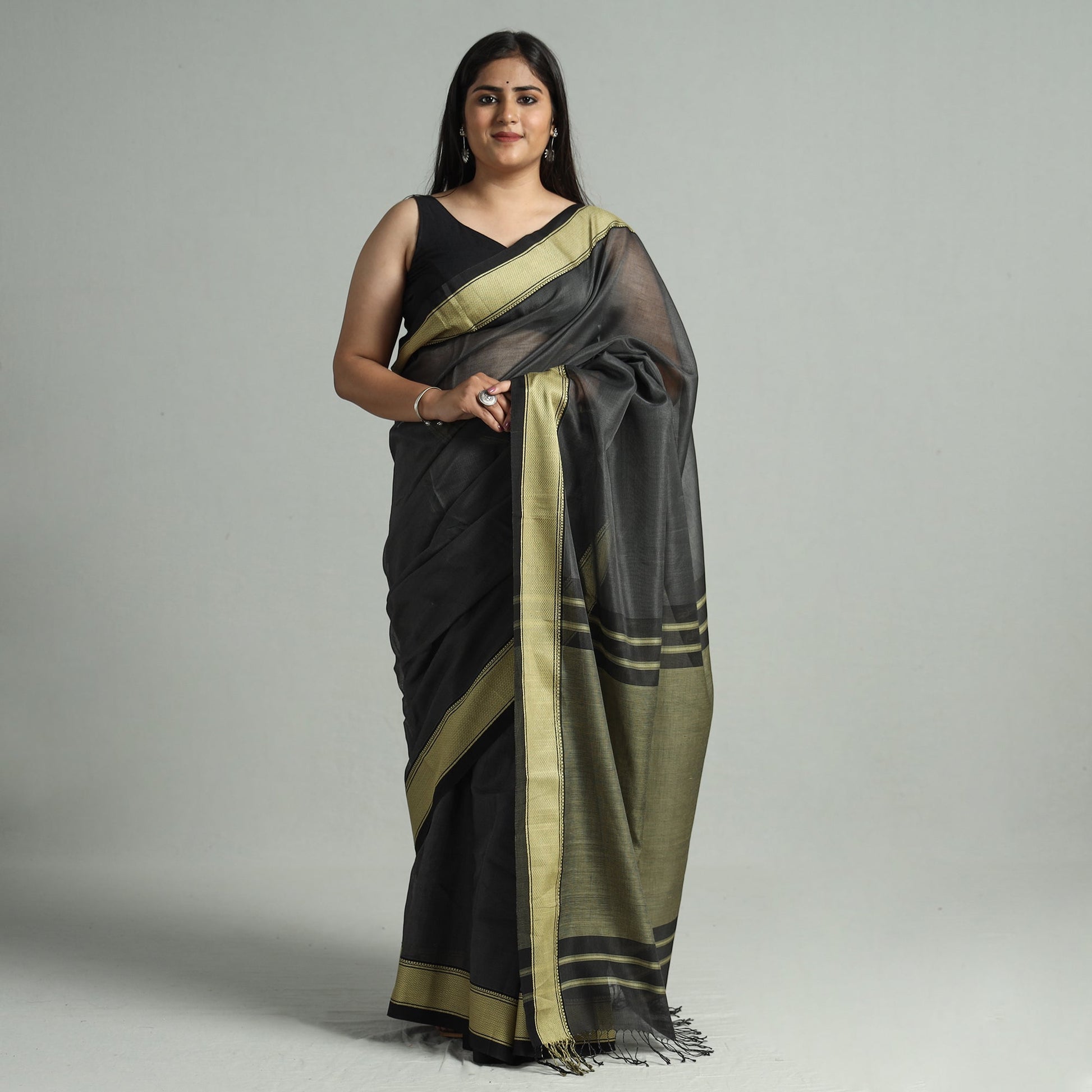 Black - Traditional Handloom Zari Work Maheshwari Silk Saree 63