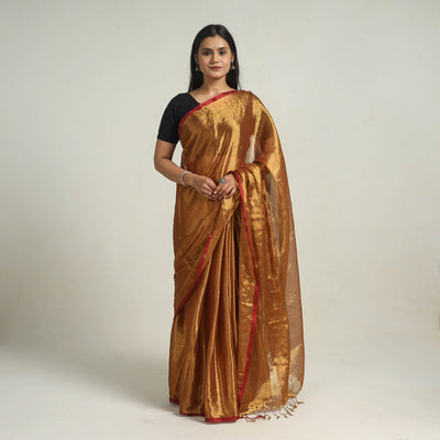 Brown - Bengal Fine Tissue Zari Saree 08