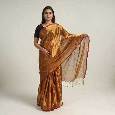 Brown - Bengal Fine Tissue Zari Saree 08
