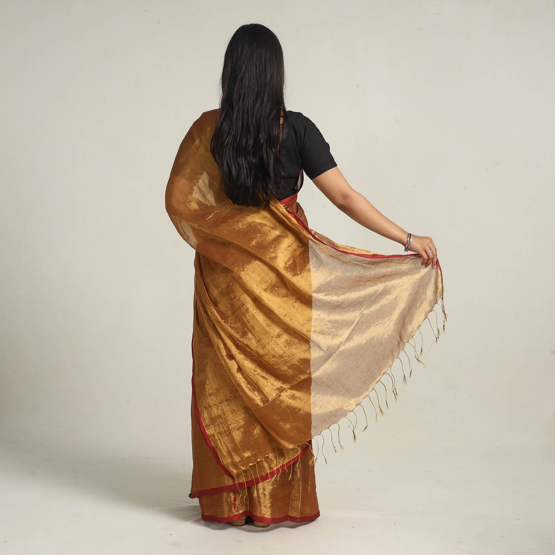 Brown - Bengal Fine Tissue Zari Saree 08