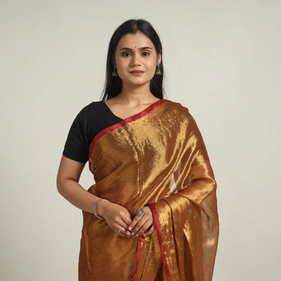Brown - Bengal Fine Tissue Zari Saree 08