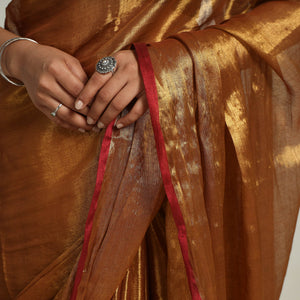 Brown - Bengal Fine Tissue Zari Saree 08