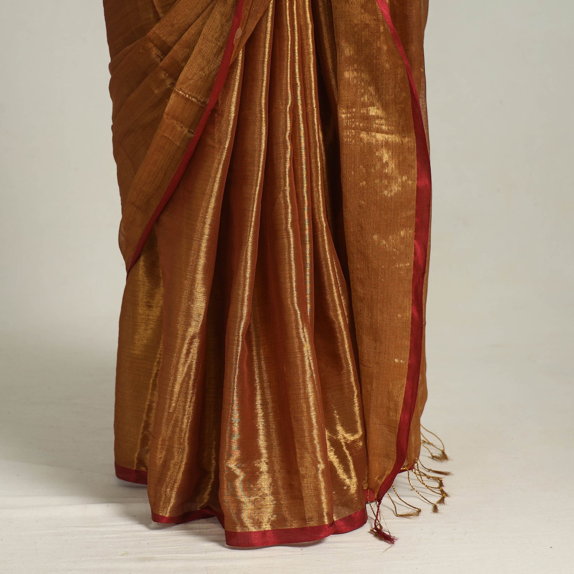 Brown - Bengal Fine Tissue Zari Saree 08