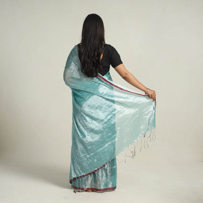 Blue - Bengal Fine Tissue Zari Saree 14