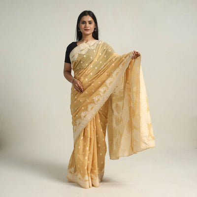 Brown - Banarasi Silk Cotton Cutwork Buti Saree 54