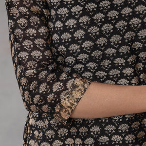 Black - Bagru Block Printing Maheshwari Silk Kurta with Palazzo & Dupatta Set