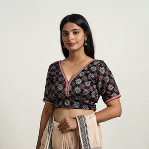 Black - Modal Silk Block Print Stitched Ajrakh Blouse 07