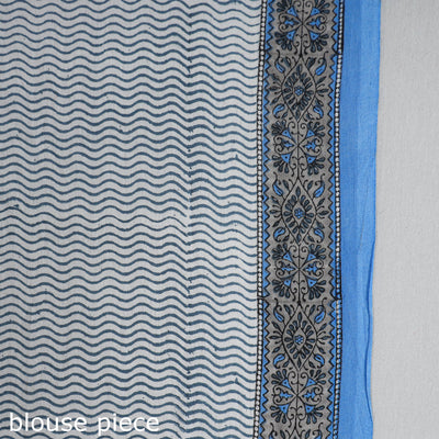 Blue - Block Printed Mul Cotton Sanganeri Saree
