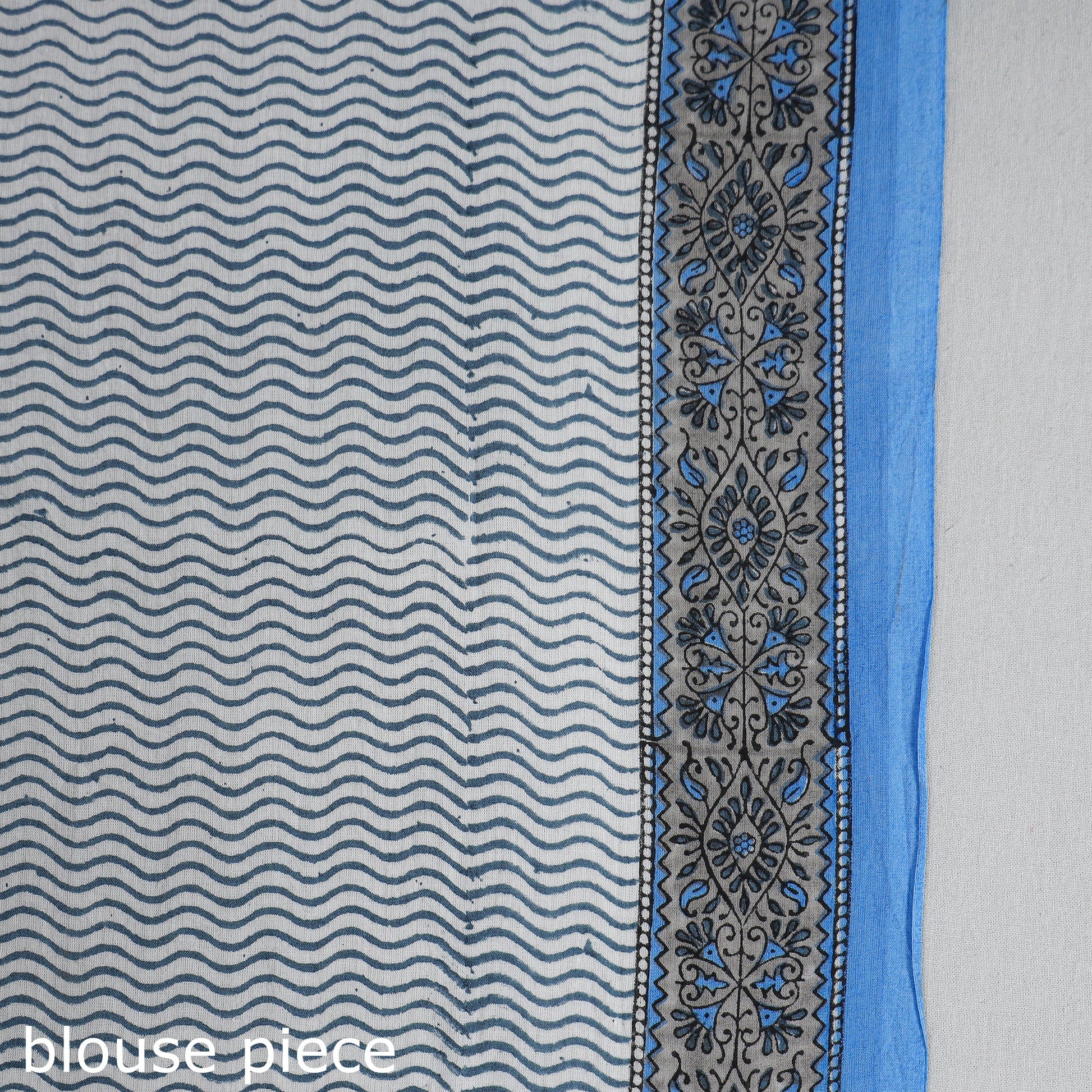 Blue - Block Printed Mul Cotton Sanganeri Saree