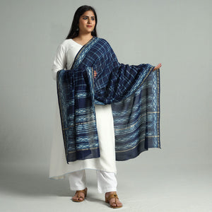 Blue - Akola Dabu Block Printed Handloom Chanderi Silk Dupatta 18