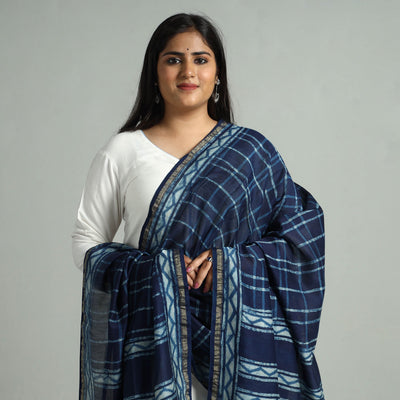 Blue - Akola Dabu Block Printed Handloom Chanderi Silk Dupatta 18