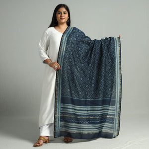 Blue - Akola Dabu Block Printed Handloom Chanderi Silk Dupatta 20