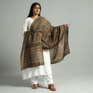 Brown - Akola Dabu Block Printed Handloom Chanderi Silk Dupatta 21